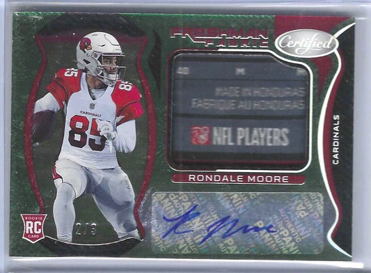 RONDALE MOORE 2021 PANINI CERTIFIED GREEN FOTL ROOKIE TAG PATCH AUTO RC #D 2/3
