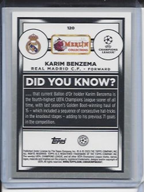 KARIM BENZEMA 2022-23 TOPPS MERLIN CHROME GREEN SHIMMER REFRACTOR #D 231/350