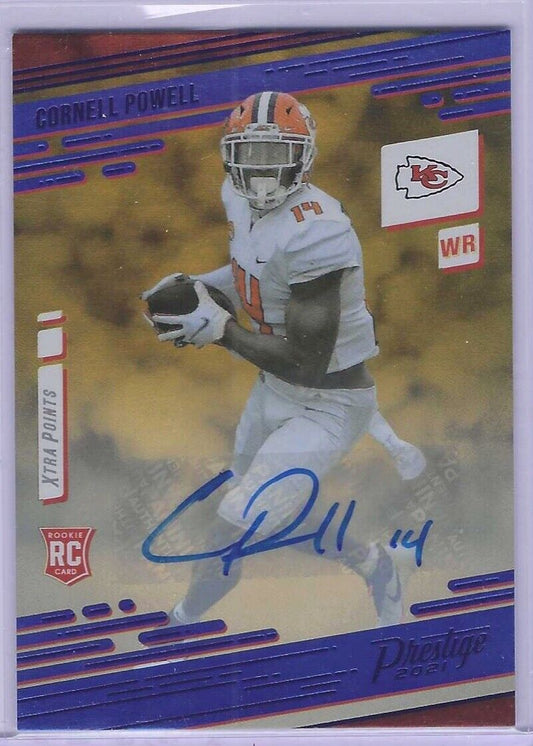 CORNELL POWELL 2021 PANINI PRESTIGE XTRA POINTS BLUE FOIL ROOKIE AUTO RC #287
