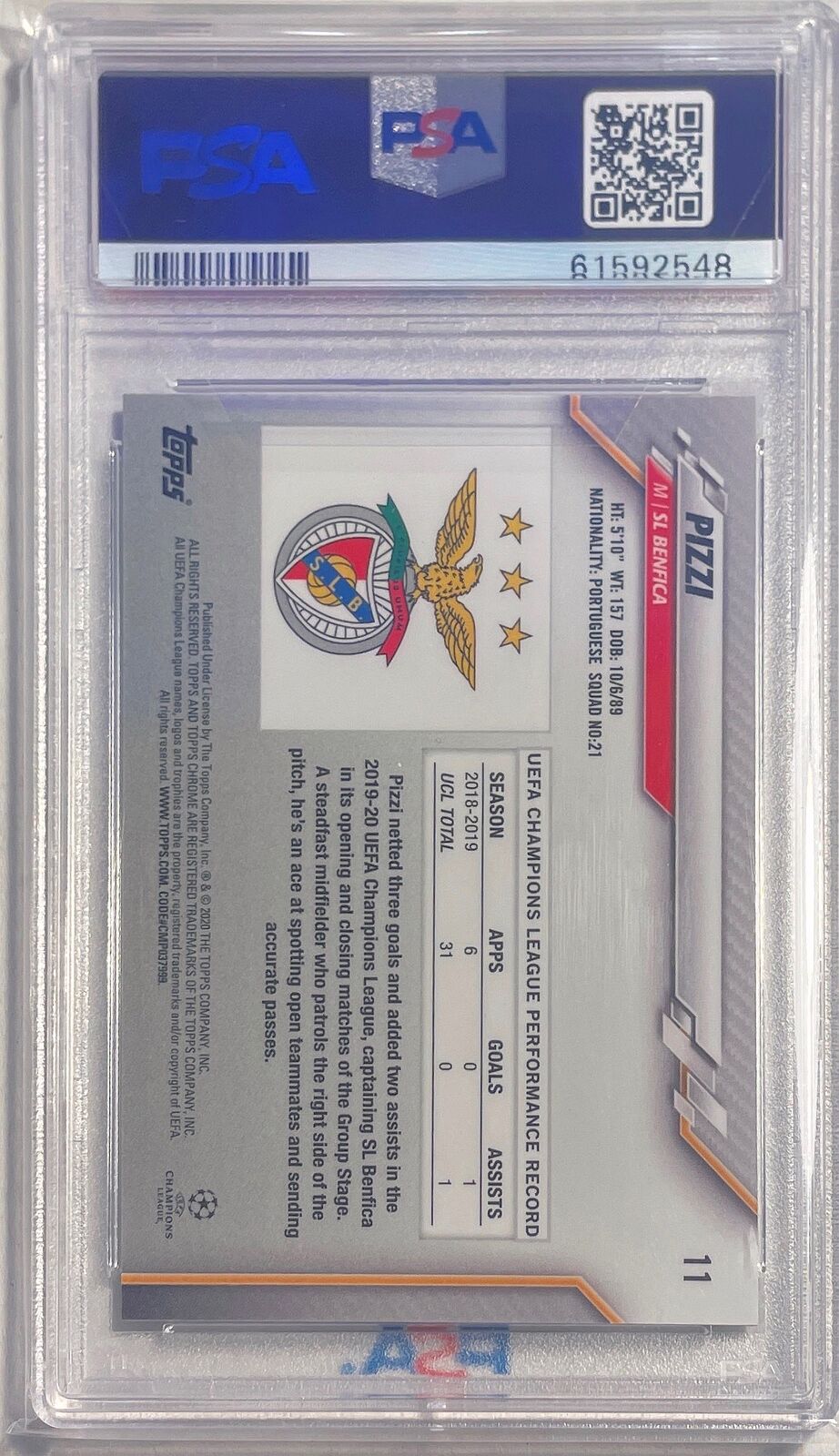 PIZZI 2019-20 TOPPS CHROME UCL SPECKLE REFRACTOR #11 PSA 10 GEM MINT POP 3