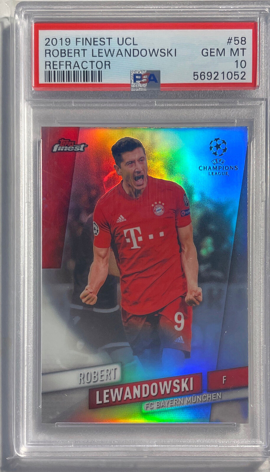 ROBERT LEWANDOWSKI 2019 TOPPS FINEST UCL REFRACTOR #58 PSA 10 GEM MINT POP 8