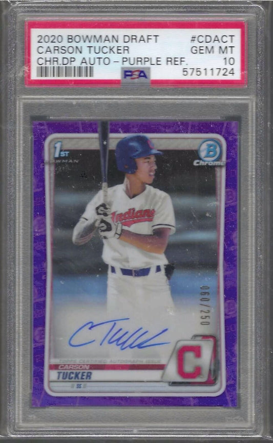 CARSON TUCKER 2020 BOWMAN CHROME 1ST PURPLE REFRACTOR AUTO /250 PSA 10 POP 7