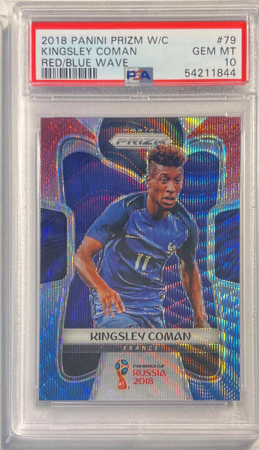 KINGSLEY COMAN 2018 PANINI PRIZM WORLD CUP RED BLUE WAVE PRIZM #79 PSA 10 POP 16