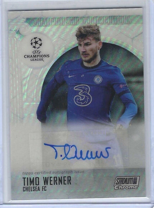 TIMO WERNER 2020-21 STADIUM CLUB CHROME CHAMPIONSHIP CONTRIBUTIONS AUTO #D 6/100