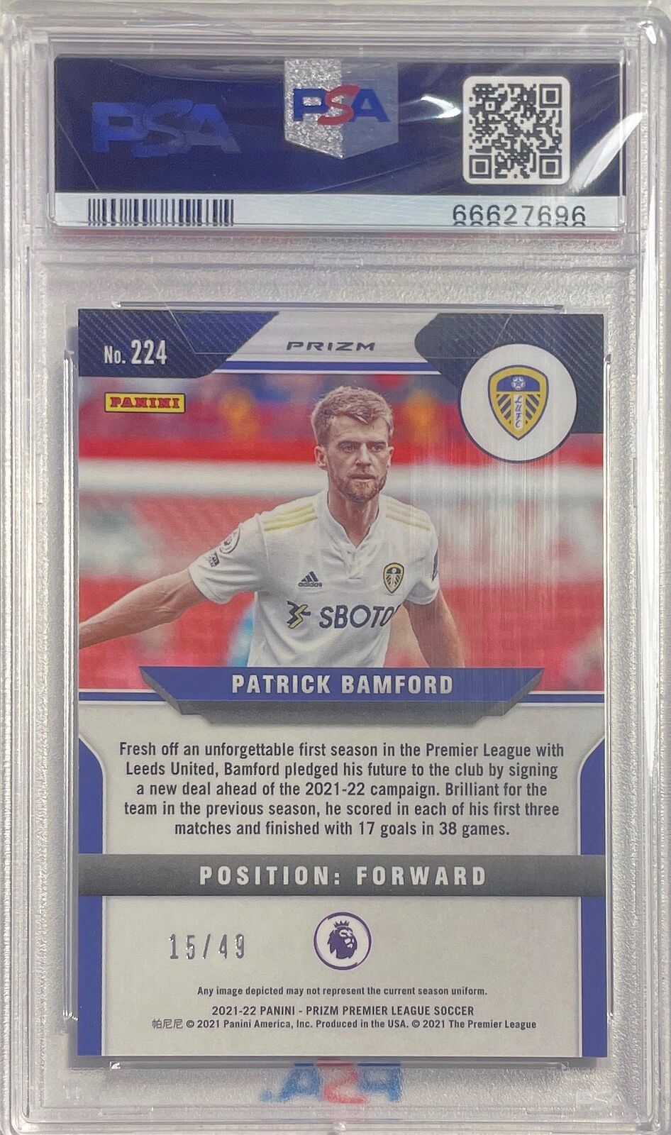 PATRICK BAMFORD 2021-22 PANINI PRIZM EPL PURPLE ICE /49 PSA 10 GEM MINT POP 1/1