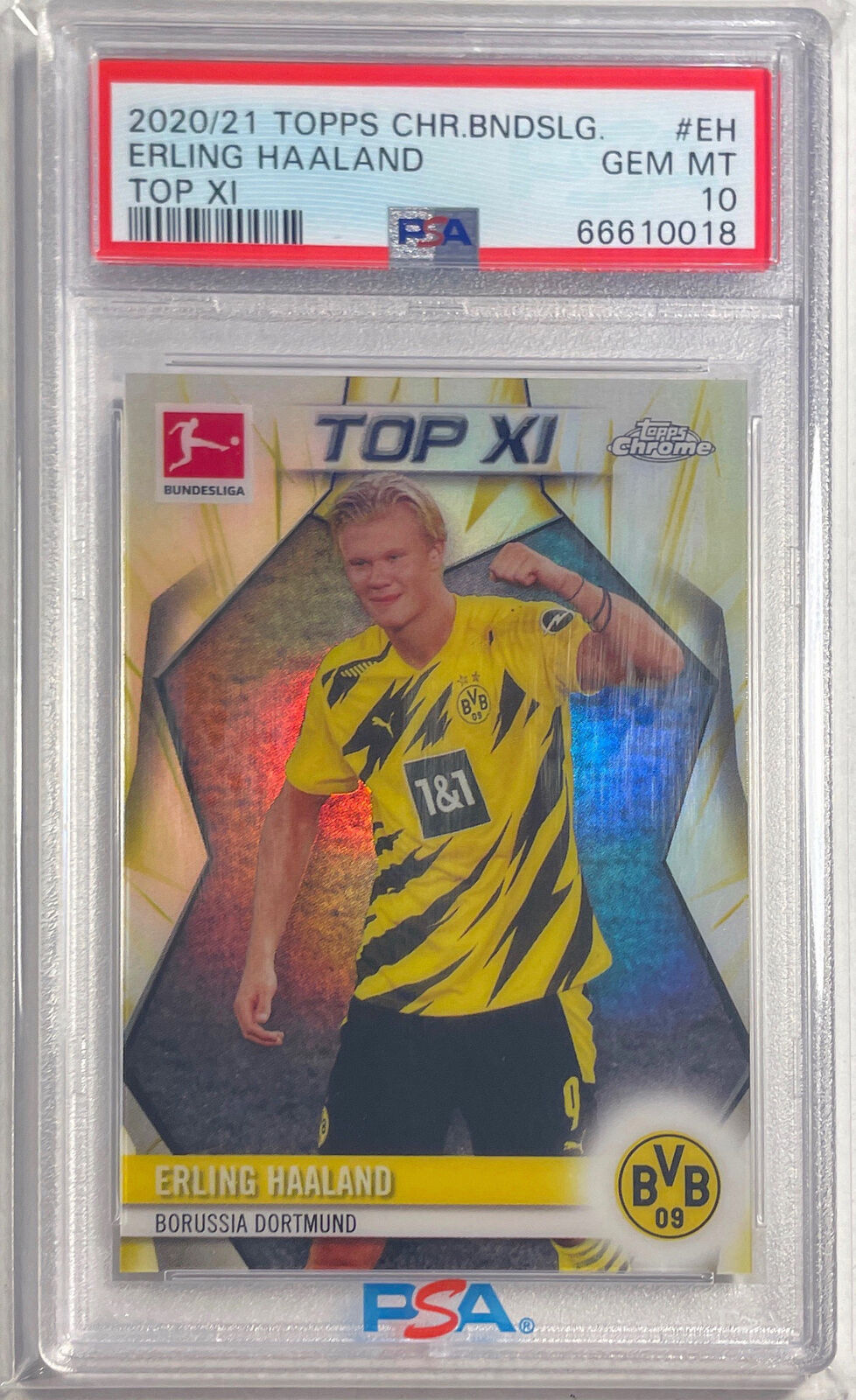 ERLING HAALAND 2020-21 TOPPS CHROME BUNDESLIGA TOP XI REFRACTOR PSA 10 GEM POP 5