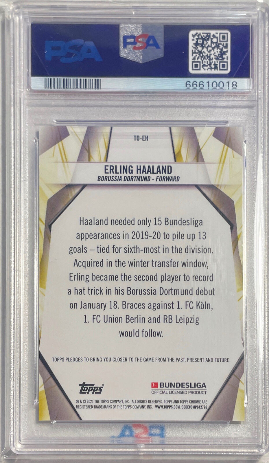 ERLING HAALAND 2020-21 TOPPS CHROME BUNDESLIGA TOP XI REFRACTOR PSA 10 GEM POP 5
