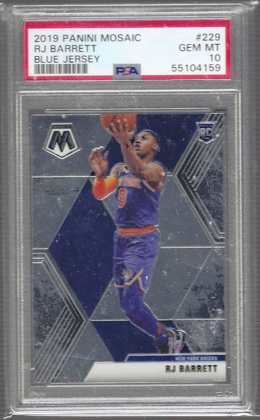 RJ BARRETT 2019 PANINI MOSAIC BLUE JERSEY SP PHOTO VARIATION RC PSA 10 GEM MINT
