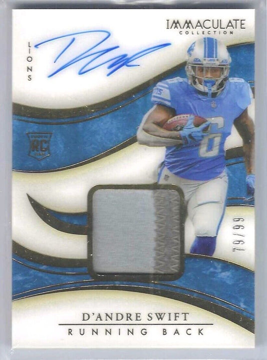 D'ANDRE SWIFT 2020 PANINI IMMACULATE RPA ROOKIE PATCH AUTO RC #D 79/99