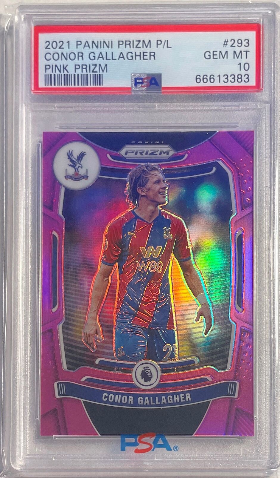 CONOR GALLAGHER 2021-22 PANINI PRIZM EPL PINK PRIZM #293 PSA 10 GEM MINT POP 1/1
