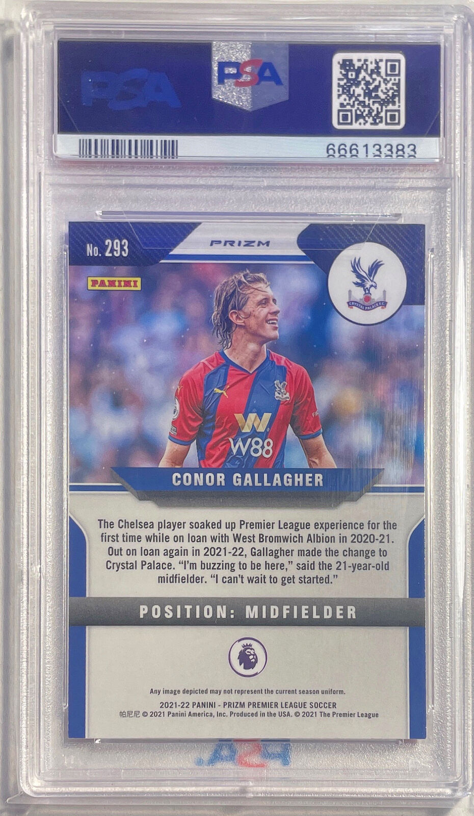CONOR GALLAGHER 2021-22 PANINI PRIZM EPL PINK PRIZM #293 PSA 10 GEM MINT POP 1/1