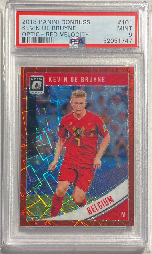 KEVIN DE BRUYNE 2018 PANINI DONRUSS OPTIC RED VELOCITY #D 48/50 PSA 9 MINT POP 3