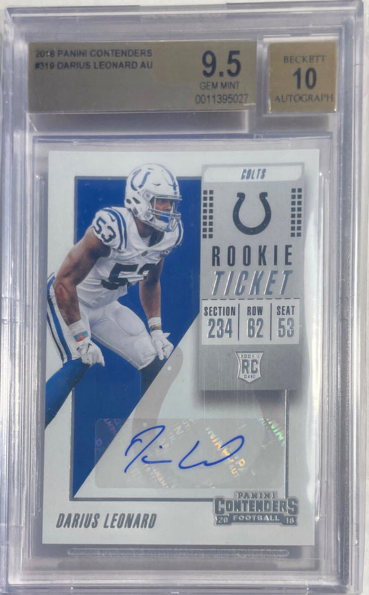 DARIUS LEONARD 2018 CONTENDERS ROOKIE TICKET AUTO RC #319 BGS 9.5 GEM MINT