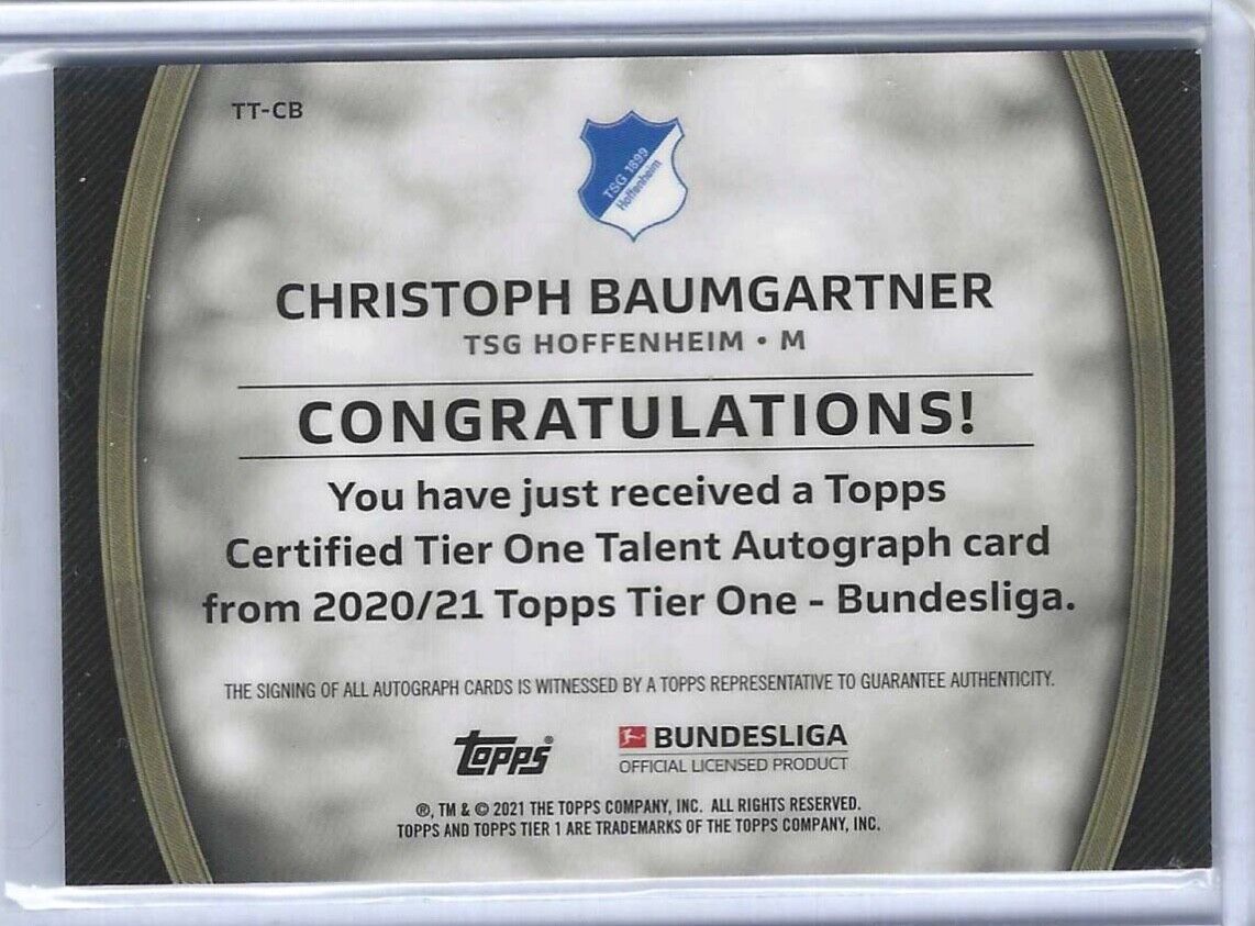 CHRISTOPH BAUMGARTNER 2020-21 TOPPS TIER ONE BUNDESLIGA TALENT AUTO #D 039/100