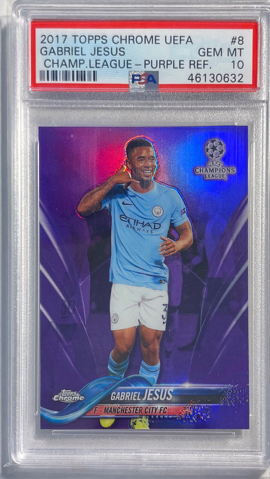 GABRIEL JESUS 2017 TOPPS CHROME UEFA PURPLE REFRACTOR RC /250 PSA 10 GEM POP 13