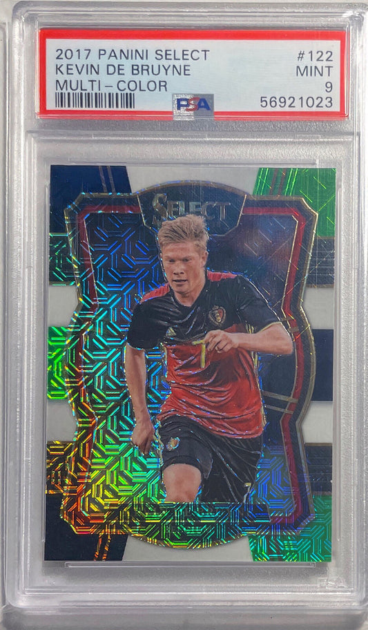 KEVIN DE BRUYNE 2017 PANINI SELECT MULTI-COLOR PRIZM #122 PSA 9 MINT POP 7