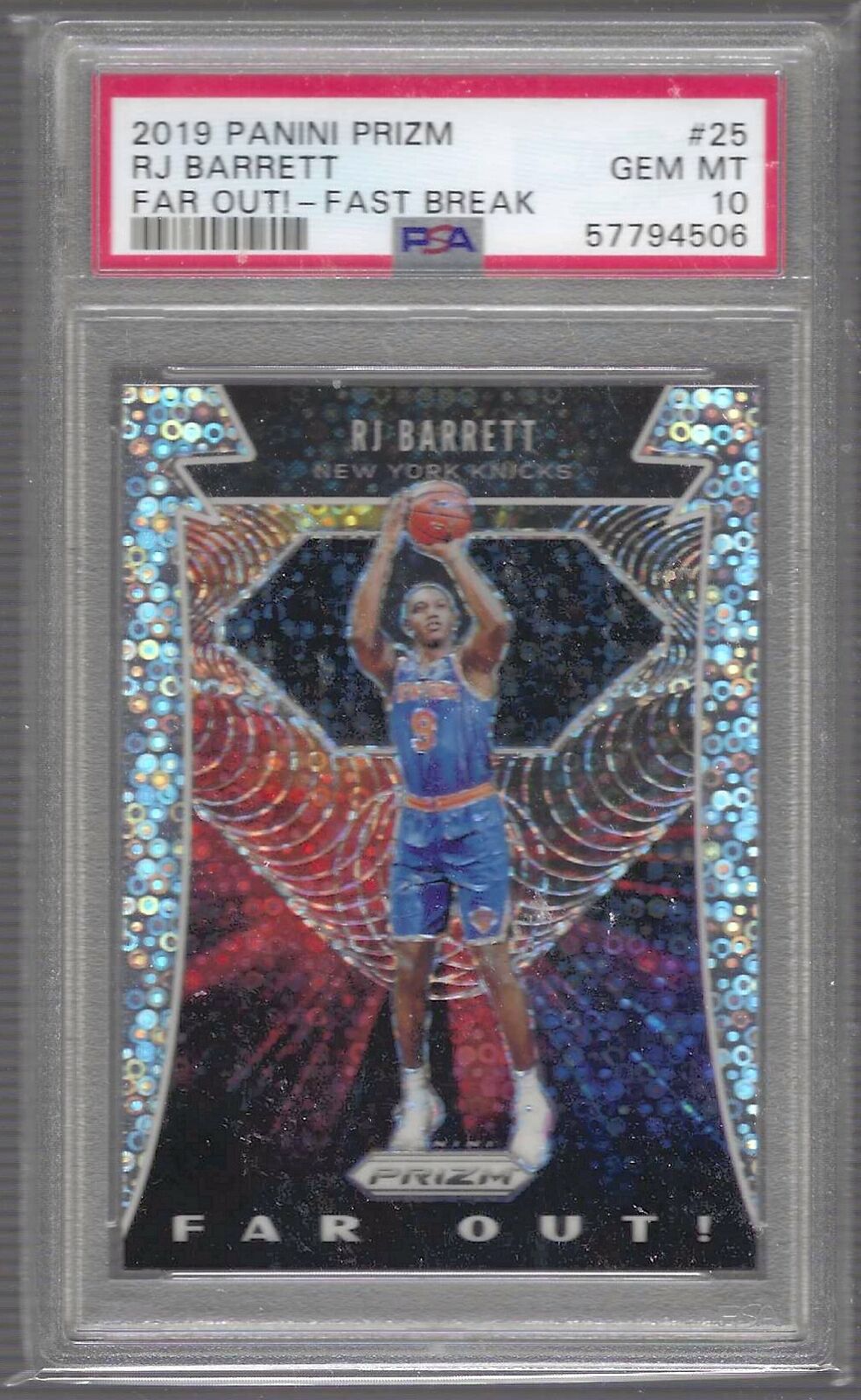 RJ BARRETT 2019 PANINI PRIZM SILVER FAST BREAK FAR OUT! INSERT RC PSA 10 GEM MT