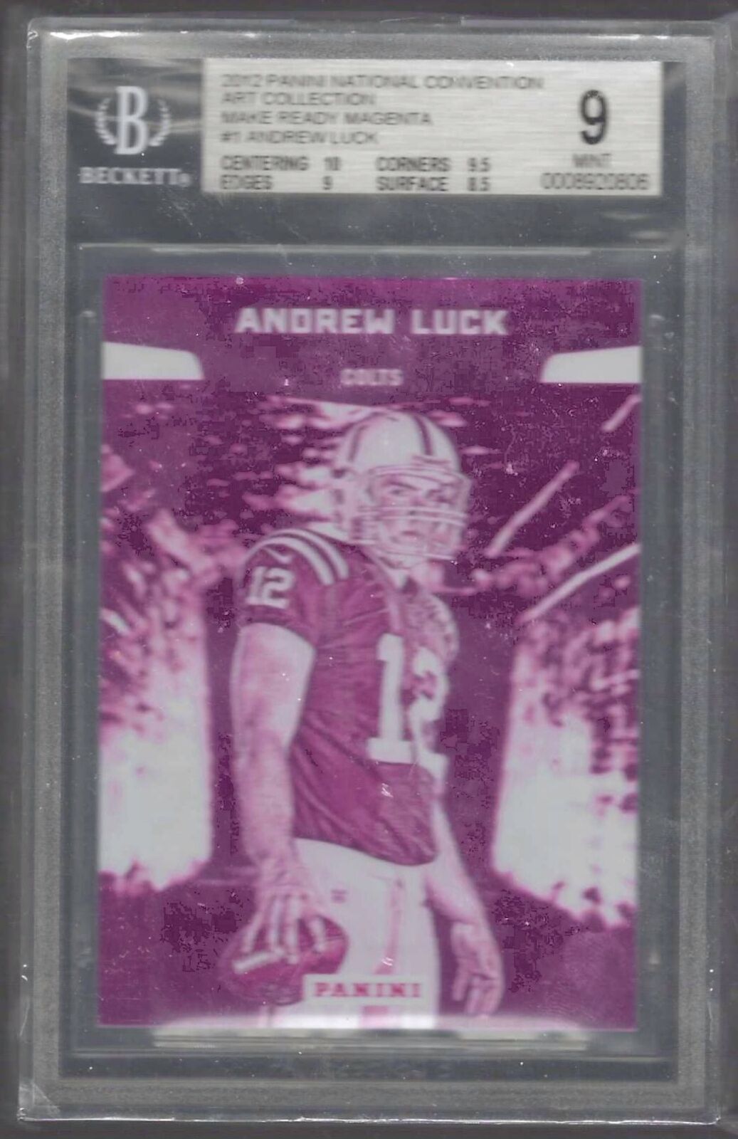 ANDREW LUCK 2012 PANINI NATIONAL ART MAKE READY MAGENTA RC BGS 9 MINT POP 1/1