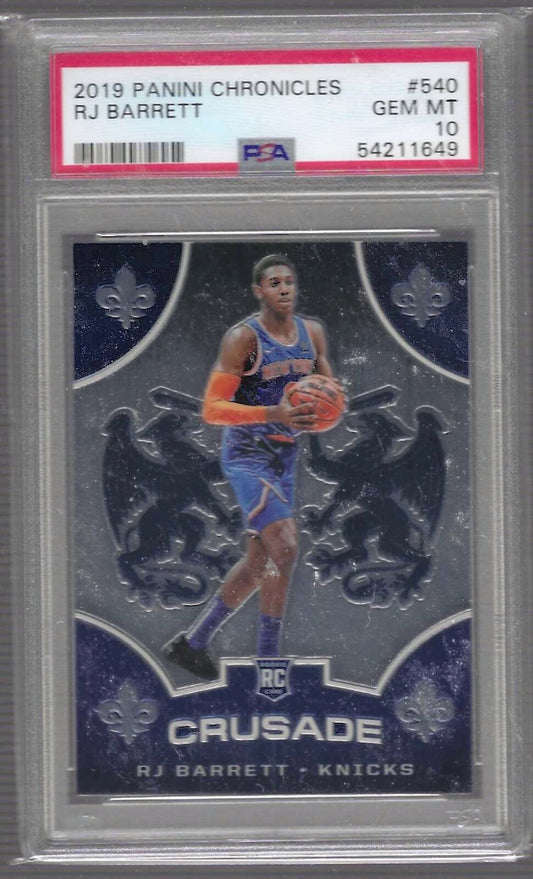RJ BARRETT 2019 PANINI CHRONICLES CRUSADE RC PSA 10 GEM MINT