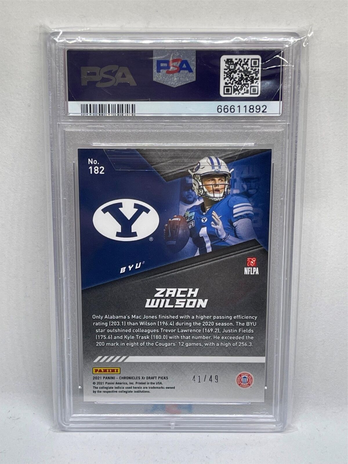 ZACH WILSON 2021 CHRONICLES DRAFT PICKS PURPLE ROOKIE RC #D 41/49 PSA 9 POP 1/1