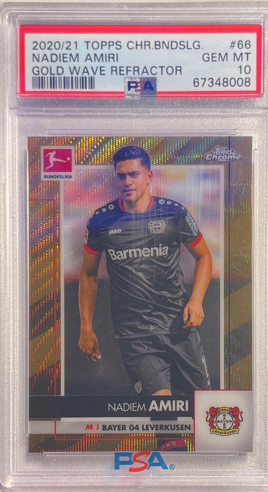 NADIEM AMIRI 2020 TOPPS CHROME BUNDESLIGA GOLD WAVE REFRACTOR /50 PSA 10 POP 1/1