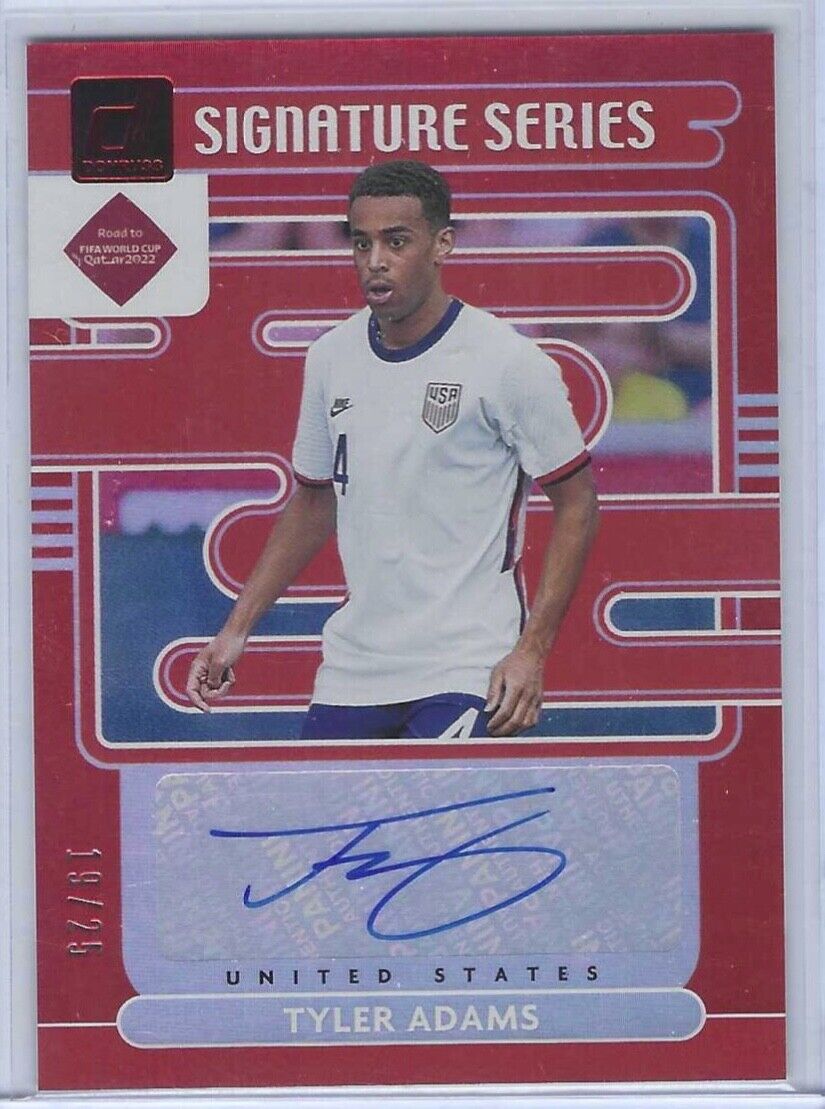 TYLER ADAMS 2021-22 DONRUSS ROAD TO QATAR USA RED SIGNATURE SERIES AUTO #D 19/25