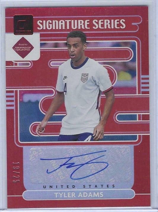 TYLER ADAMS 2021-22 DONRUSS ROAD TO QATAR USA RED SIGNATURE SERIES AUTO #D 19/25