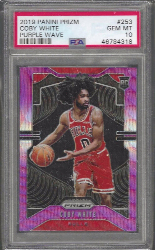 COBY WHITE 2019 PANINI PRIZM PURPLE WAVE PRIZM ROOKIE RC PSA 10 GEM MINT