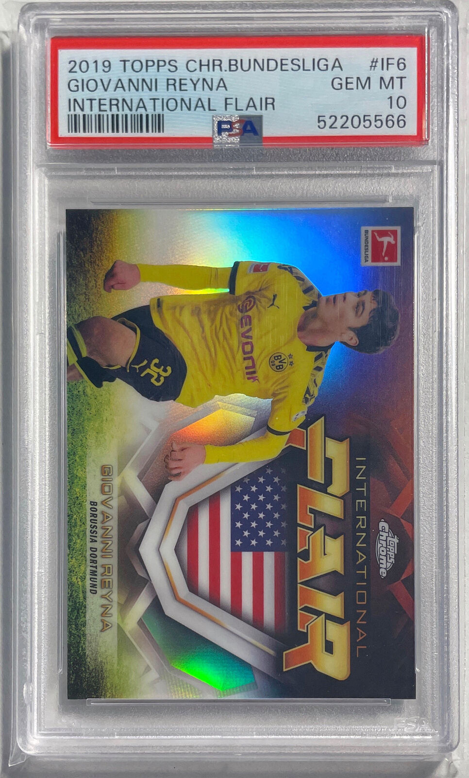 GIOVANNI REYNA 2019 CHROME BUNDESLIGA INTERNATIONAL FLAIR RC #6 PSA 10 GEM MINT