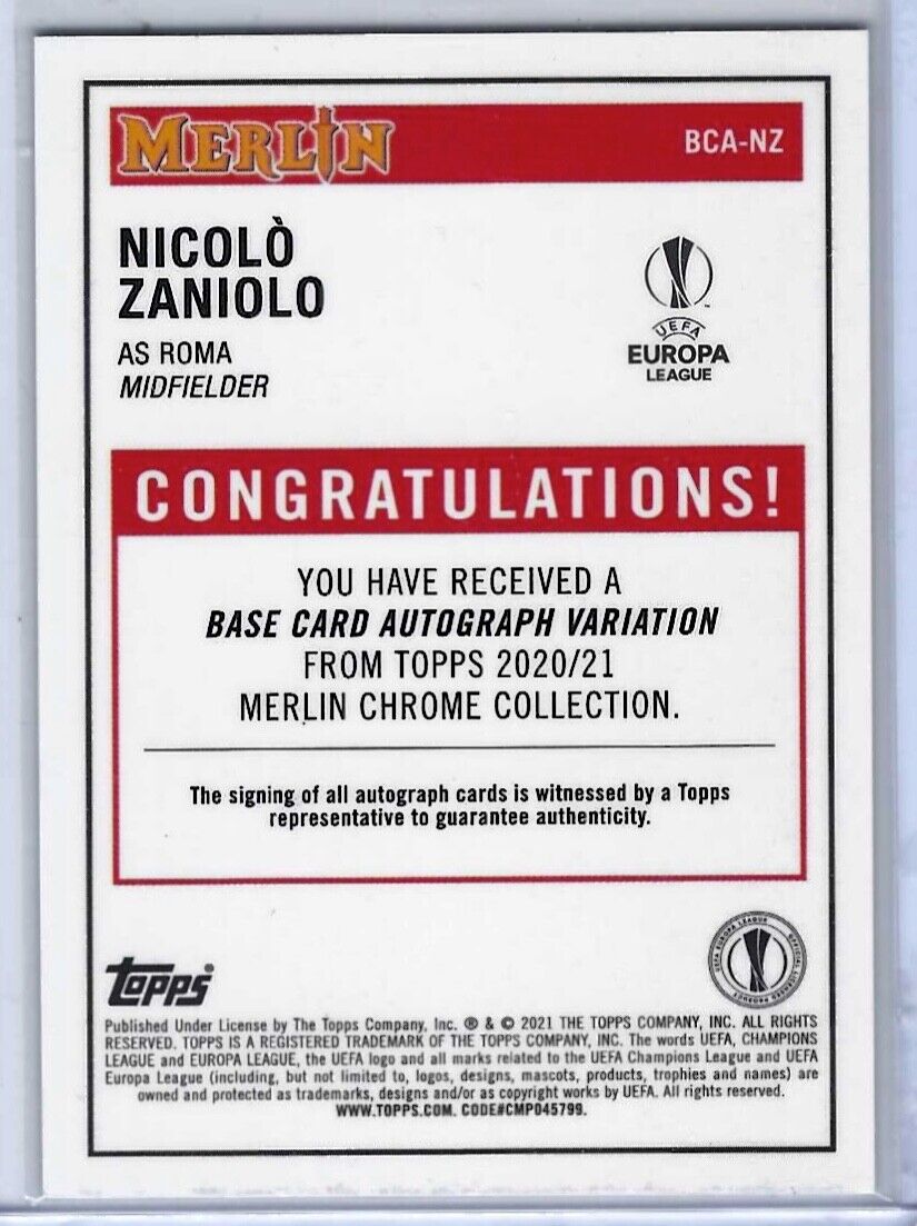 NICOLO ZANIOLO 2020-21 TOPPS MERLIN CHROME SILVER REFRACTOR AUTO #BCA-NZ