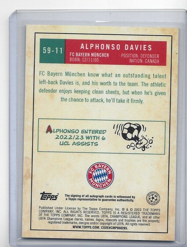 ALPHONSO DAVIES 2022-23 TOPPS CHROME CLUB COMP1959 RETRO REFRACTOR AUTO SSP #11