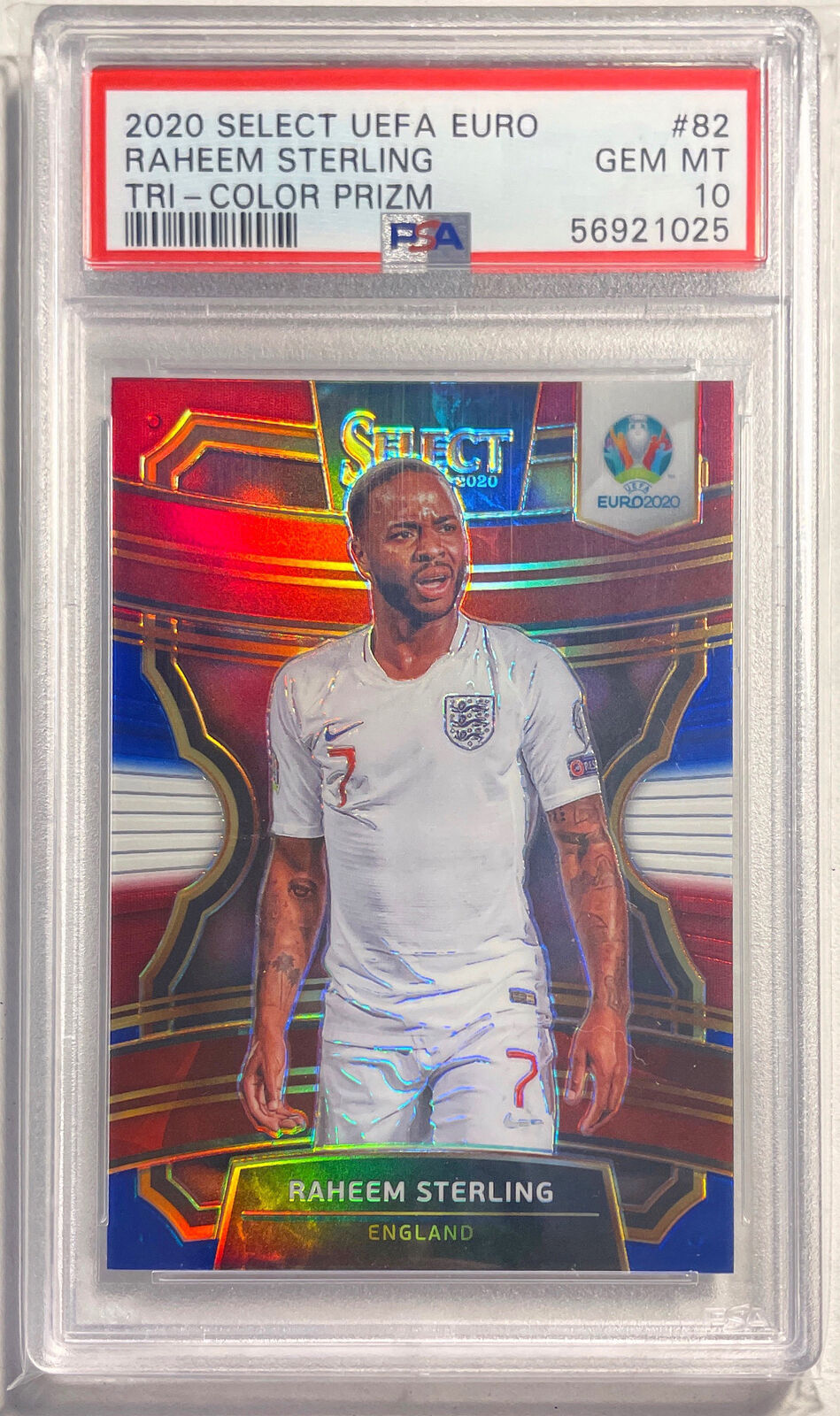 RAHEEM STERLING 2020 SELECT UEFA EURO TRI-COLOR PRIZM #82 PSA 10 GEM MINT POP 5