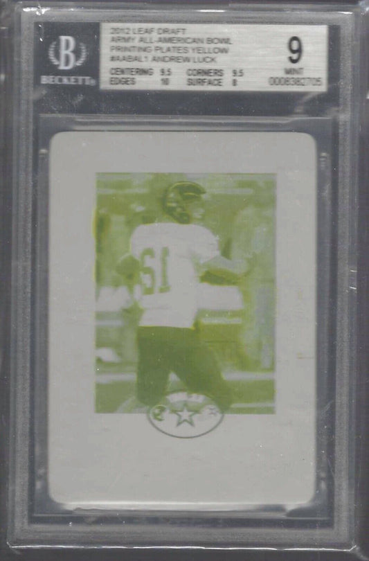 ANDREW LUCK 2012 LEAF DRAFT PRINTING PLATE YELLOW RC BGS 9 MINT POP 1/1