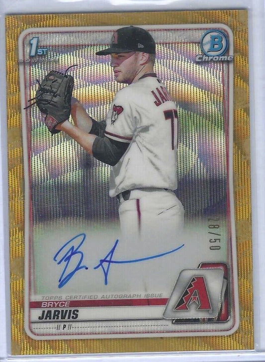 BRYCE JARVIS 2020 BOWMAN CHROME GOLD WAVE REFRACTOR 1ST PROSPECT AUTO #D 28/50
