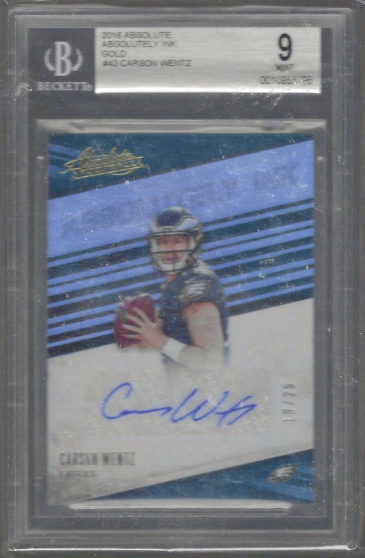 CARSON WENTZ 2016 PANINI ABSOLUTE GOLD AUTO RC /25 BGS 9 MINT 10 AU POP 4