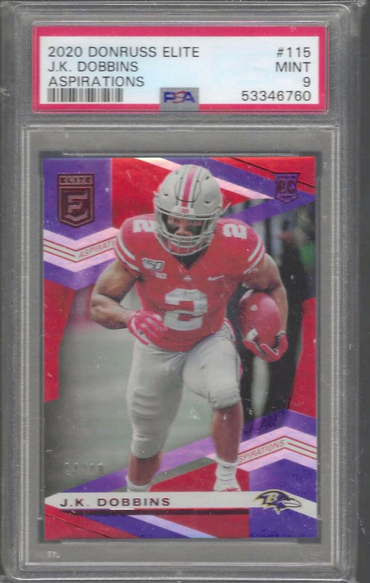 JK DOBBINS 2020 PANINI DONRUSS ELITE ASPIRATIONS RED RC /99 PSA 9 MINT POP 1/1