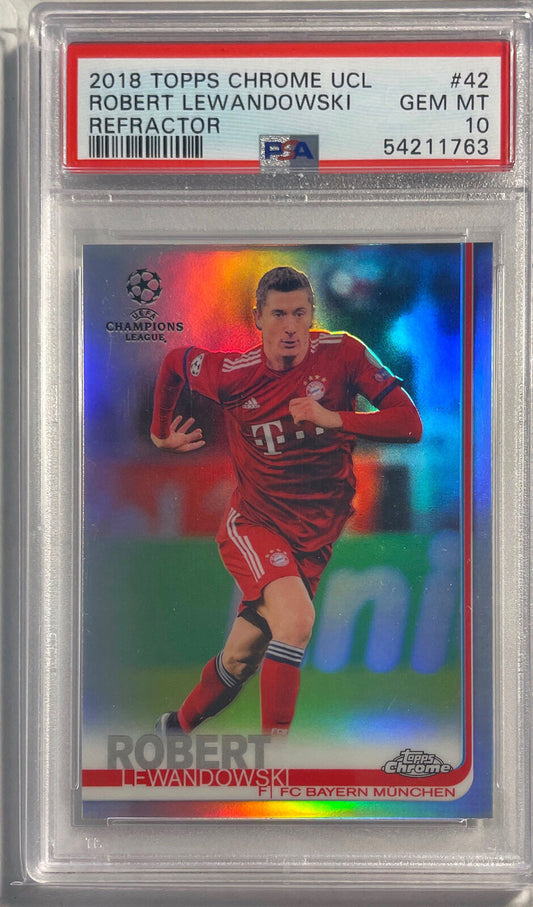 ROBERT LEWANDOWSKI 2018 TOPPS CHROME UCL REFRACTOR #42 PSA 10 GEM MINT POP 11