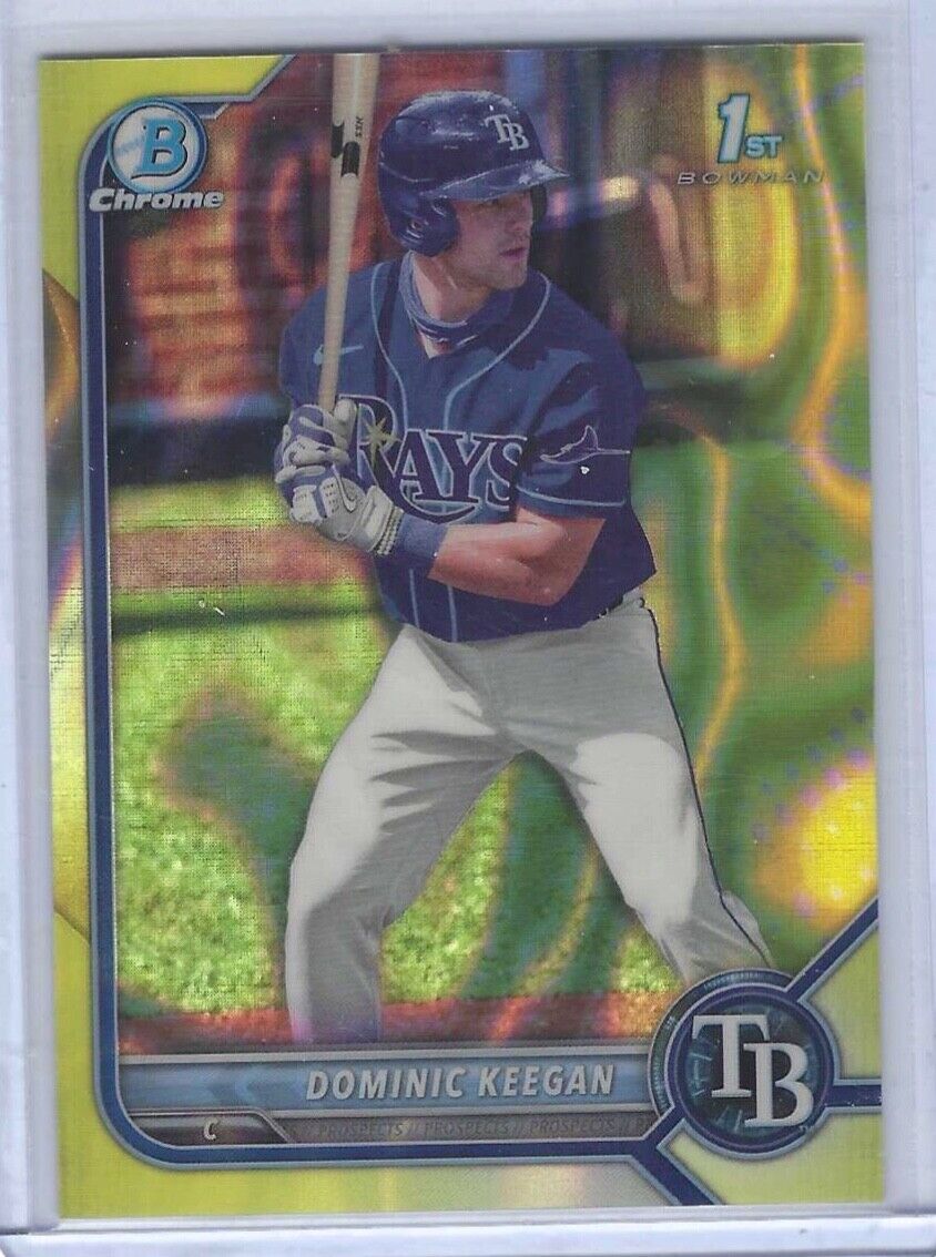 DOMINIC KEEGAN 2022 BOWMAN CHROME YELLOW LAVA REFRACTOR 1ST PROSPECT #D 01/75