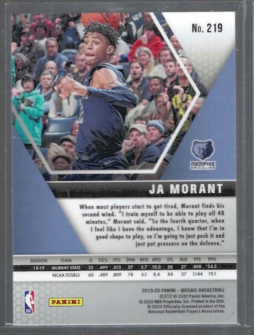 JA MORANT 2019-20 PANINI MOSAIC SP PHOTO VARIATION ROOKIE RC #219