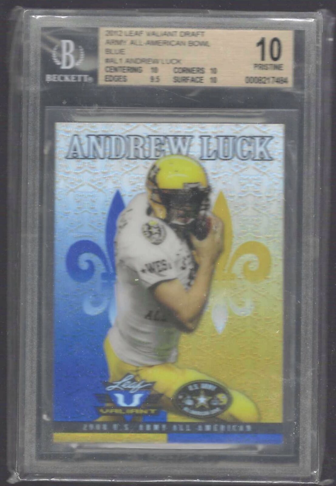 ANDREW LUCK 2012 LEAF VALIANT ARMY BOWL BLUE ROOKIE RC BGS 10 PRISTINE POP 22