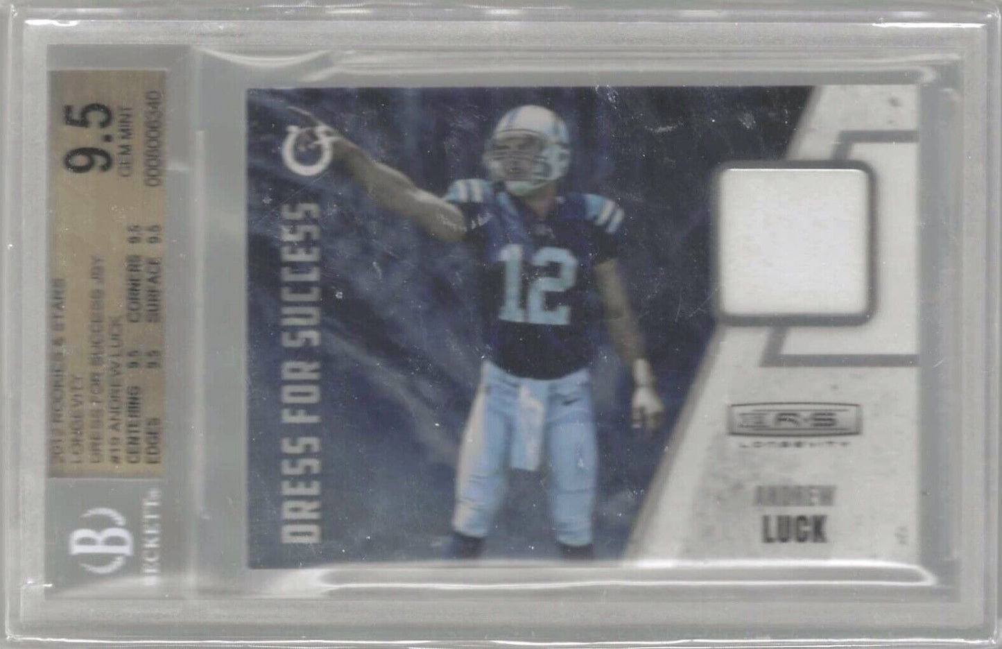 ANDREW LUCK 2012 PANINI ROOKIES AND STARS LONGEVITY JERSEY RC BGS 9.5 GEM POP 12