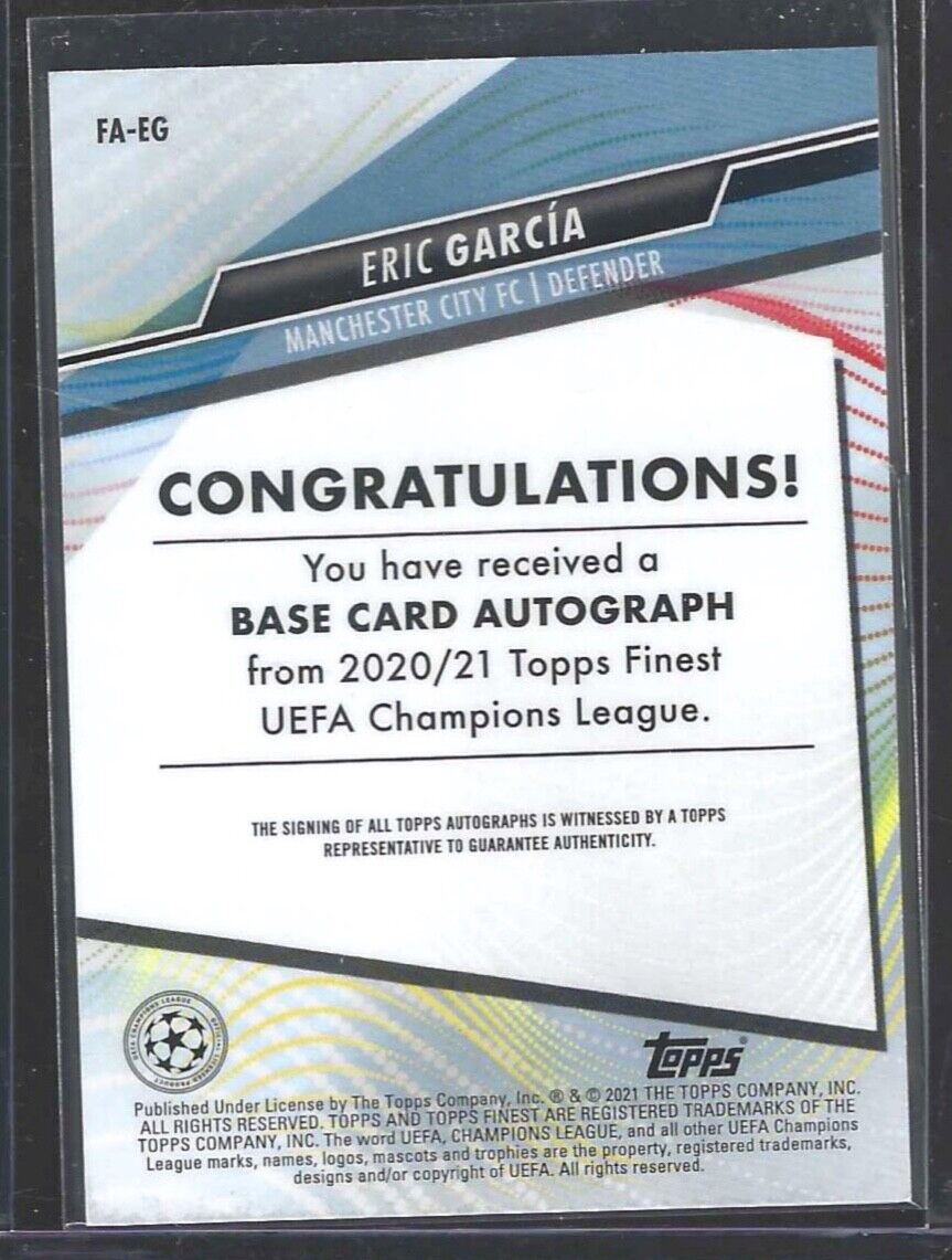 ERIC GARCIA 2020-21 TOPPS FINEST UCL SILVER REFRACTOR ROOKIE AUTO RC #FA-EG