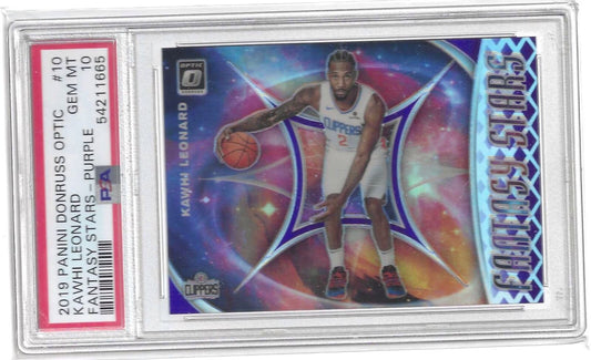 KAWHI LEONARD 2019 PANINI DONRUSS OPTIC FANTASY STARS PURPLE HOLO PSA 10 GEM