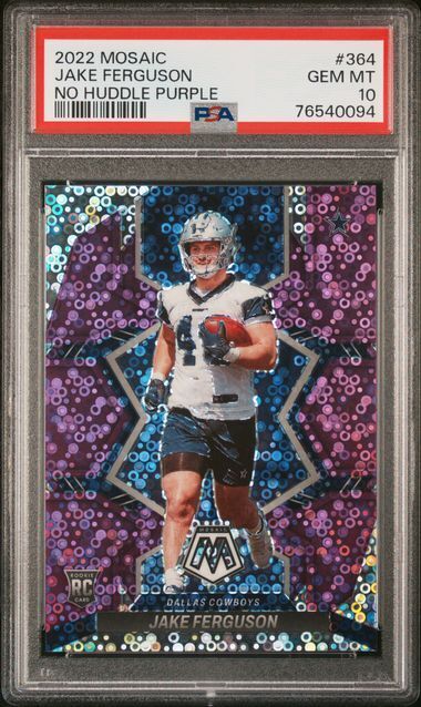 JAKE FERGUSON 2022 MOSAIC NO HUDDLE PURPLE PRIZM RC #D 36/50 PSA 10 GEM POP 2