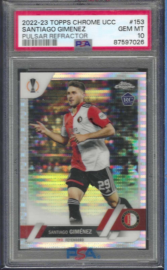SANTIAGO GIMENEZ 2022-23 TOPPS CHROME PULSAR REFRACTOR RC #153 PSA 10 GEM MINT