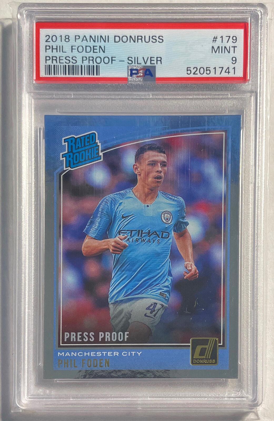 PHIL FODEN 2018 PANINI DONRUSS PRESS PROOF SILVER RC #179 PSA 9 MINT POP 81