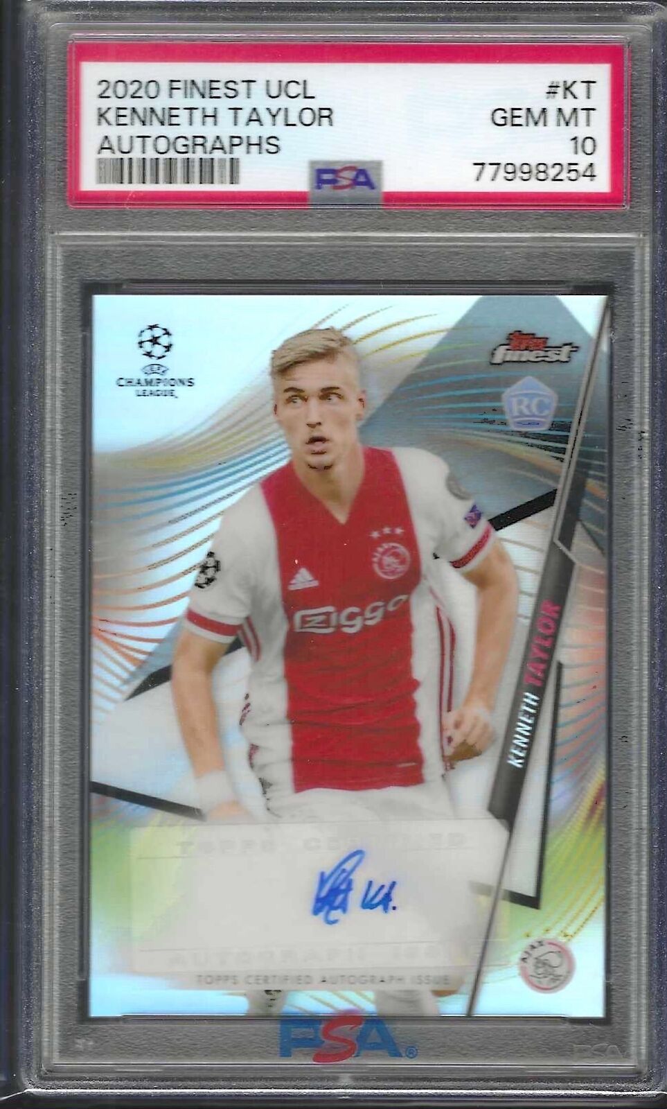 KENNETH TAYLOR 2020 TOPPS FINEST UCL ROOKIE REFRACTOR AUTO RC PSA 10 GEM MINT