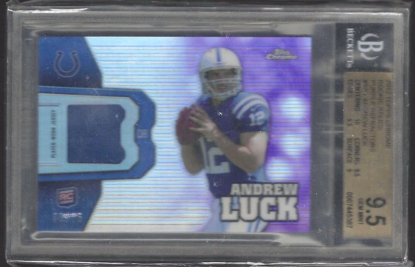 ANDREW LUCK 2012 TOPPS CHROME PURPLE REFRACTOR JERSEY RC /75 BGS 9.5 GEM POP 1/1