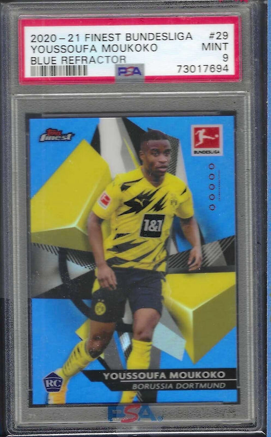 YOUSSOUFA MOUKOKO 2020-21 TOPPS FINEST BLUE REFRACTOR RC /150 PSA 9 MINT