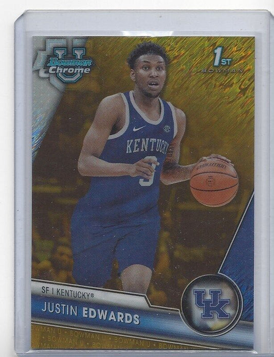 JUSTIN EDWARDS 2023-24 BOWMAN CHROME UNIVERSITY 1ST GOLD SHIMMER REFRACTOR /50